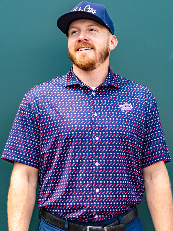 Men's Navy Batter-Up Full Button Down Polo