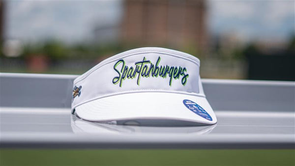 47 OSFA White Spartanburgers Script Visor – Hub City Spartanburgers