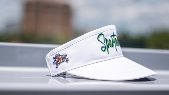47 OSFA White Spartanburgers Script Visor